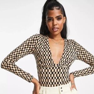 Abercrombie & Fitch Deep V Checkered Bodysuit Soft AF Collection Large